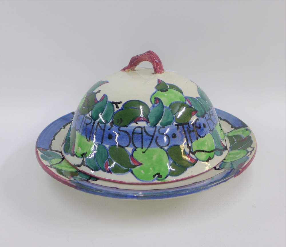 Bough Scottish pottery muffin dish and cover with handpainted motto 'the Beggar wife ta me its gey