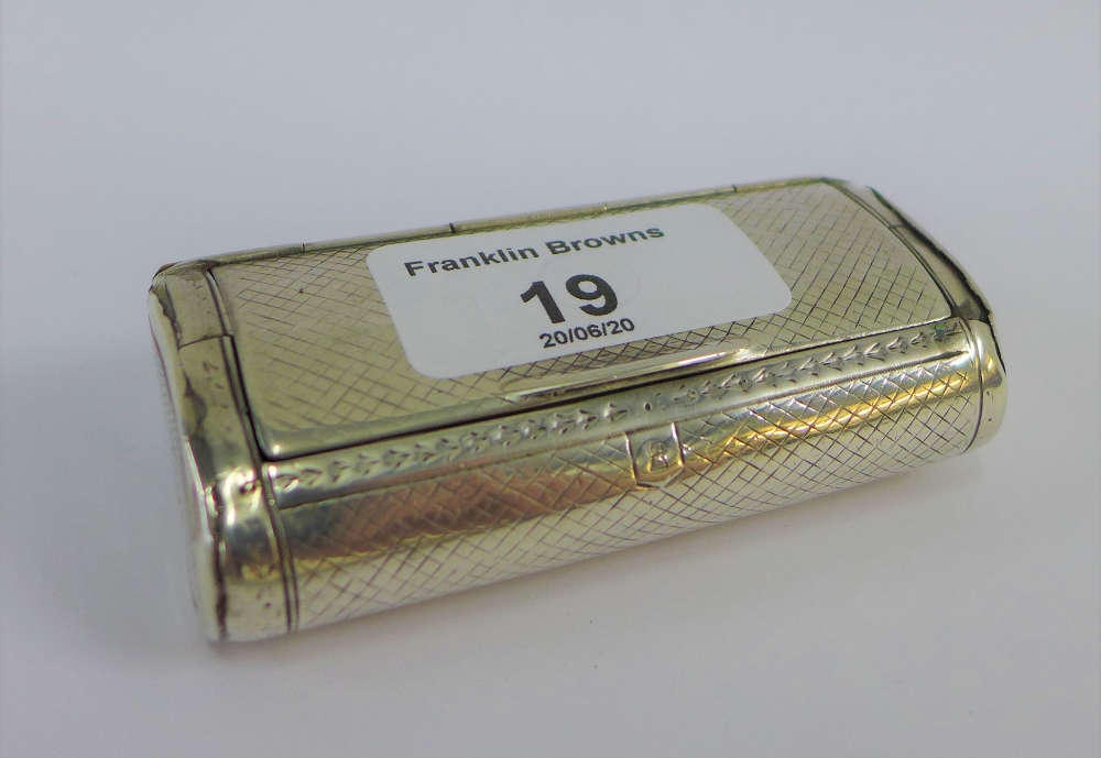 Georgian silver snuff box of barrel form, the hinged lid opening to reveal a gilt interior,