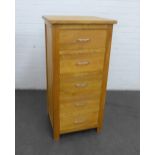 Contemporary light oak chest with five short drawers, 105 x 42 x 45cm
