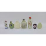 Collection of Chinese snuff bottles to include five glass, one jade and one pottery, tallest 12cm (