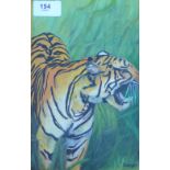 H. Ranger Tiger, Oil on board, signed, framed 16 x 24cm