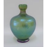 Green Loetz style iridescent art glass vase, 17cm high