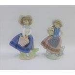 Two Lladro flower girl porcelain figures, with printed backstamps, tallest 18cm