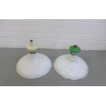 A pair of vintage white enamel ceiling light shades / pendants, approx diameter 39cm (2)