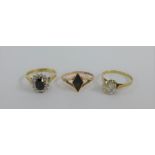 Three 9 carat gold gemset dress rings (3)