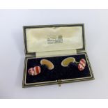 18 carat gold and platinum banded agate cufflinks, boxed