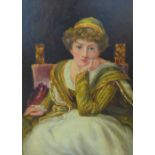 Portrait of a young girl modelled seated, oil on canvas, apparently unsigned,in a giltwood frame, 47