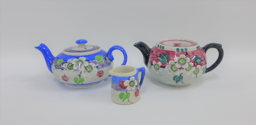 Collection of Mak Merry Scottish floral patterned pottery to include two teapots and a small jug, (