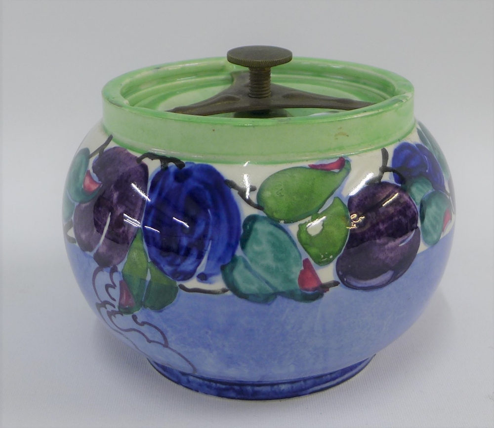 Bough Scottish pottery tobacco jar and cover handpainted with flowers by Elizabeth Amour, with