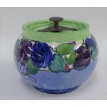Bough Scottish pottery tobacco jar and cover handpainted with flowers by Elizabeth Amour, with