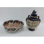 Japanese Satsuma type pottery pot pourri vase with pierced cover decorated with figures in a