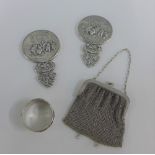 Mixed lot to include a Birmingham silver napkin ring, chain purse with Epns mount and a pair of