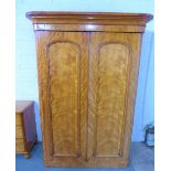 19th century satinwood wardrobe, the cornice top above a pair of panelled doors opening to reveal