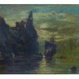 19th Century School Ship on the Rocks, Oil on canvas board, signed with a monogram CH or HC, in a