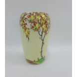 Bough Scottish pottery vase hand painted with fruit tree pattern by Richard Amour, 22cm high