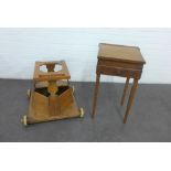 Early 20th century child's pine chair on wheels together with a desk, tallest 67 x 36cm (2)