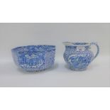 William Adams blue and white Chinese pattern pottery jug and matching octagonal bowl, with printed