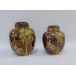 Two Carlton Ware Rouge Royale Weeping Willow pattern gingers and covers, tallest 19cm (2)