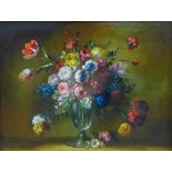 Continental School, Still life vase of mixed flowers, Oil on canvas, apparently unsigned, in a