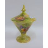 Royal Winton handpainted fruit pattern bowl and cover of conical form, signed with monogram LHT