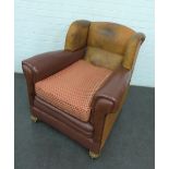 Early to mid 20th century armchair with upholstered cushion, on bun feet 90 x 86cm