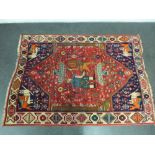 Eastern rug, the red field with king and lion pattern, 173 x 121cm