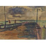 John McNairn, (Scottish 1910 - 2009) The Jetty - St Malo Watercolour, signed in glazed frame with