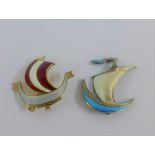 Two Norwegian silver and enamel brooches (one a/f) (2)