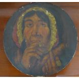 A portrait of Mrs Allan of Marsden Rock, apparently unsigned, unframed on a circular stretcher, 36cm