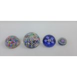 Collection of four millefiore paperweights to include Strathearn, etc, largest 8.5cm (4)