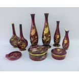 Collection of Carlton Ware Rouge Royale vases, jars and covers and an ashtray, tallest 25cm (9)