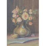 A Hunter Still life watercolour of a vase of roses, Signed and framed, 22 x 30cm