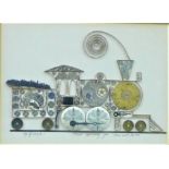 Girard Watch Picture Train, signed, in glazed frame, 26 x 20cm
