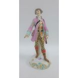 19th century gold Anchor porcelain figure of a gent, modelled standing with a gun over his shoulder,