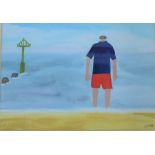 Will Datson, Paddler With Red Shorts, Pencil and Gouache, dated 1994, 25 x 18cm