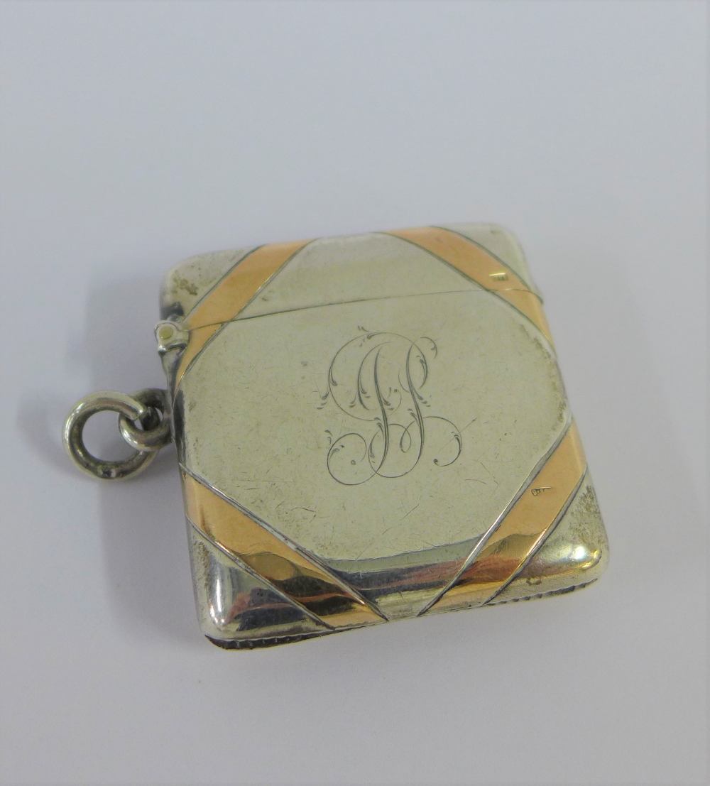 Victorian silver and 9 carat gold vesta, Birmingham 1898, 4.5cm