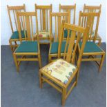 Set of eight early 20th century oak dining chairs with upholstered slip in seats, 104 x 45 x 40cm (
