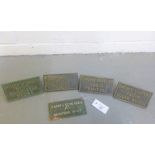 Collection of five early 20th century bronze Smoke Outlet signs / plaques to include 'Engineers