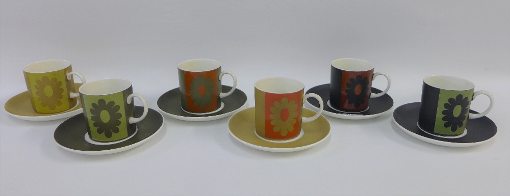 Susie Cooper for Wedgwood Carnaby Daisy patterned coffee set comprising six cups and six saucers