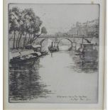 Eugene Bejot, (French 1867 - 1931) La petit de la Siene - St Michel, Paris, Etching, signed in