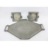 Art Deco pewter tray and pair of ashtrays (3)