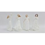 Four Royal Doulton white glazed figures to include Thinking of You HN3144, Thank You HN3390,