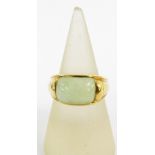 9ct gold jade ring, full set of 375 hallmarks to inner band, UK ring size P