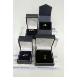 Four contemporary 9ct gold gemstone dress rings, boxed (4)