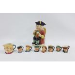 Beswick Philpott Toby jug and a collection of seven Royal Doulton miniature character mugs and one