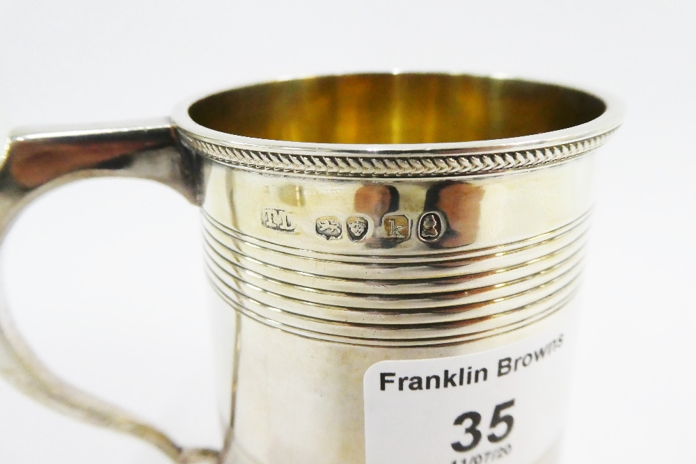 George IV silver mug, makers mark TD, London 1825, of slightly tapering form with threaded bands and - Image 3 of 3