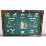 Nautical showcase with knots, etc, size overall 64 x 44cm