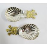 A pair of silver 'Prince of Wales Feathers' silver caddy spoons, Roberts & Belk, Sheffield 1981, 9cm