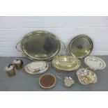 A selection of Epns wares to include two trays, two candles, wine coaster and a serving dish, etc (a