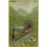 Stevenograph - a train leaving a tunnel, in a glazed frame, 6 x 10cm